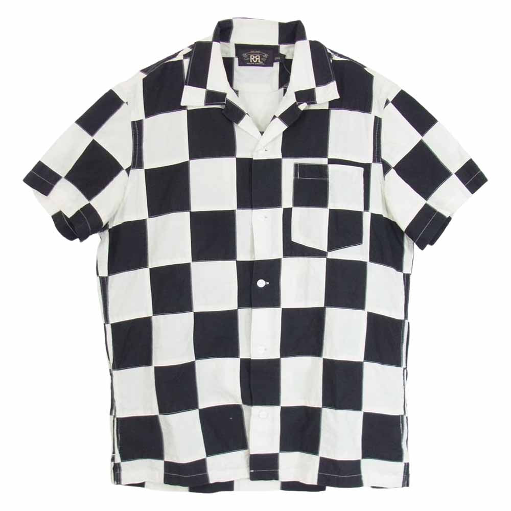RRL ダブルアールエル オープンカラー 半袖 パッチワーク ブロック チェック シャツ ブラック系 M【中古】