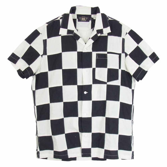 RRL ダブルアールエル オープンカラー 半袖 パッチワーク ブロック チェック シャツ ブラック系 M【中古】