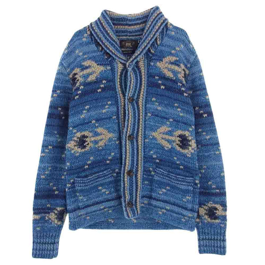 RRL ダブルアールエル 782725582001 HAND KNIT CARDIGAN INDIGO インディゴ ショールカラー ハンド ニット カーディガン ブルー系 S【美品】【中古】