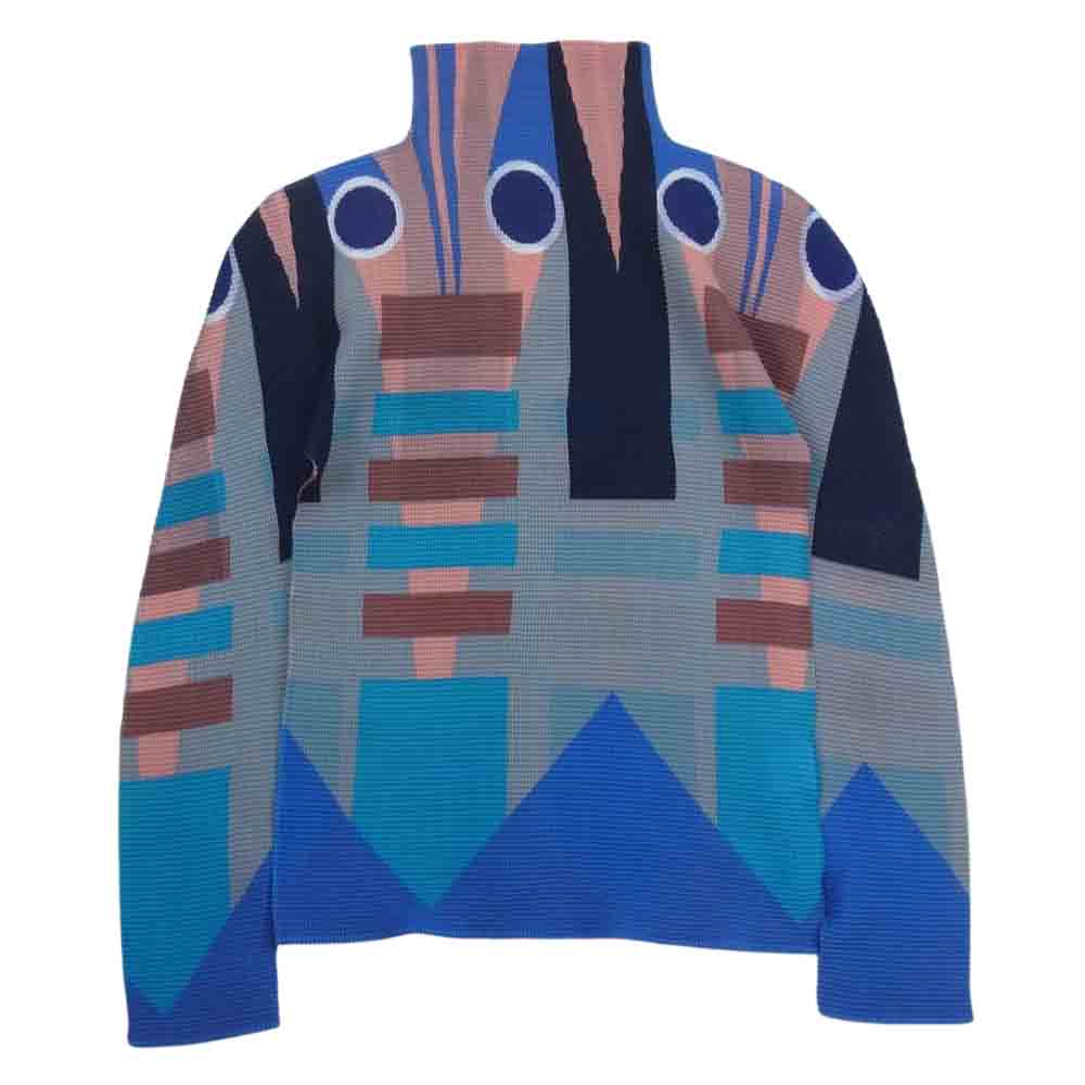 ISSEY MIYAKE イッセイミヤケ me  ミー MI101FJ351 ボックスプリーツ ボトル ネック ロング スリーブ 総柄 カットソー マルチカラー系【中古】