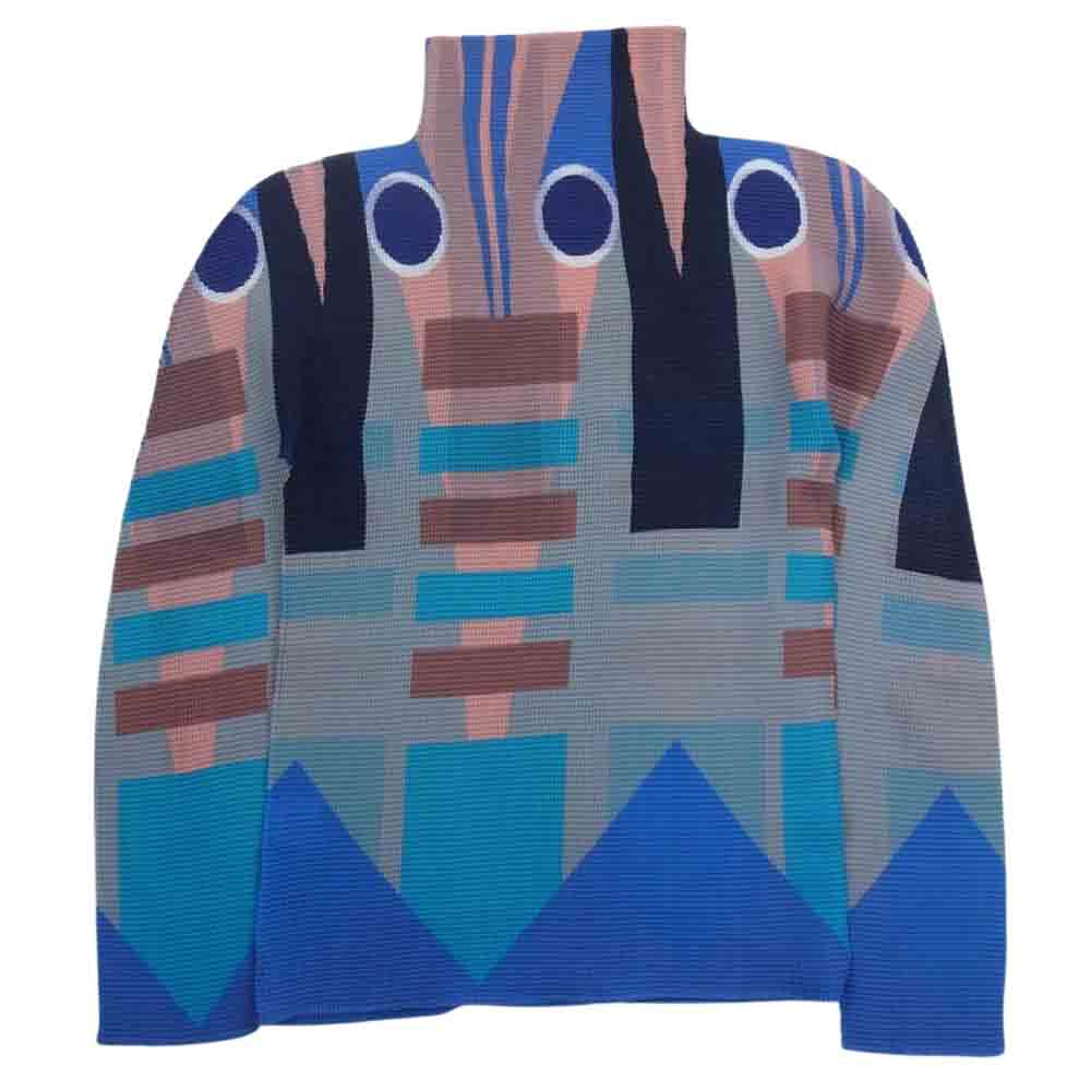 ISSEY MIYAKE イッセイミヤケ me  ミー MI101FJ351 ボックスプリーツ ボトル ネック ロング スリーブ 総柄 カットソー マルチカラー系【中古】