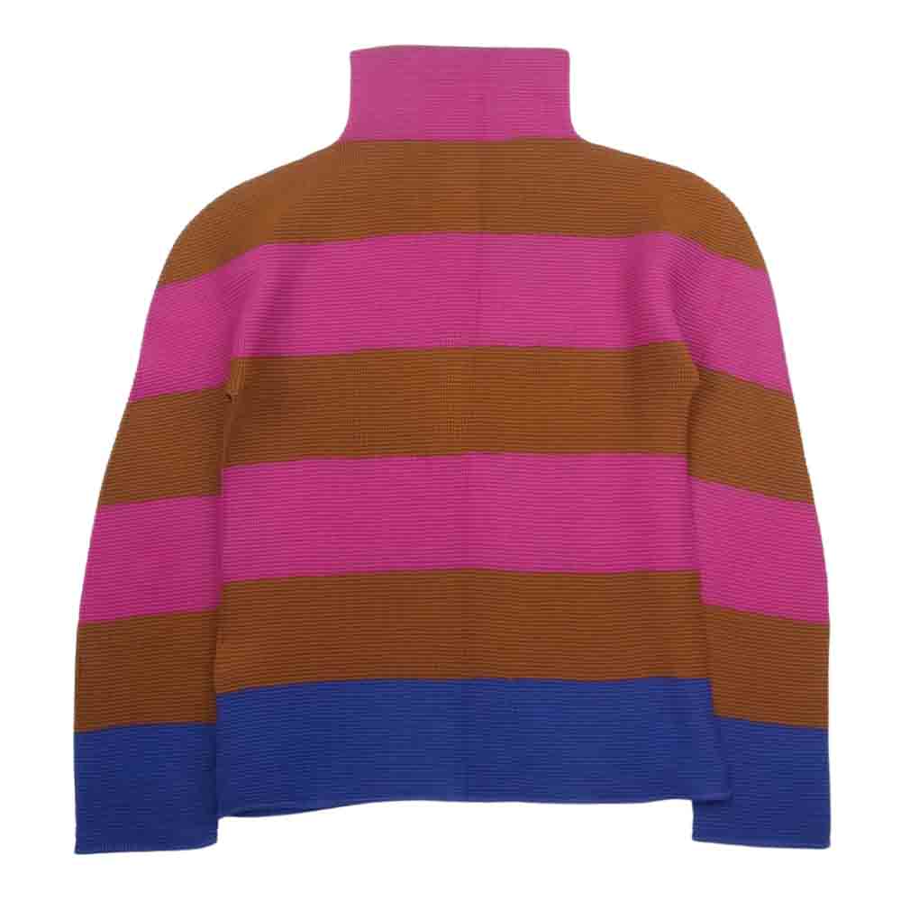 ISSEY MIYAKE イッセイミヤケ me  ミー MI23FJ631 ボックスプリーツ ボトル ネック ロング スリーブ ボーダー カットソー マルチカラー系【中古】
