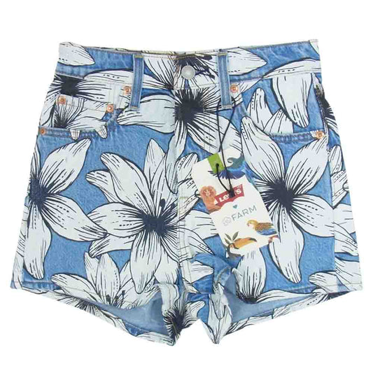 Levi's リーバイス 871640001 FARM RIBCAGE SHORT FLOWER BURST フラワー プリント デニム ショーツ ブルー系 24【新古品】【未使用】【中古】