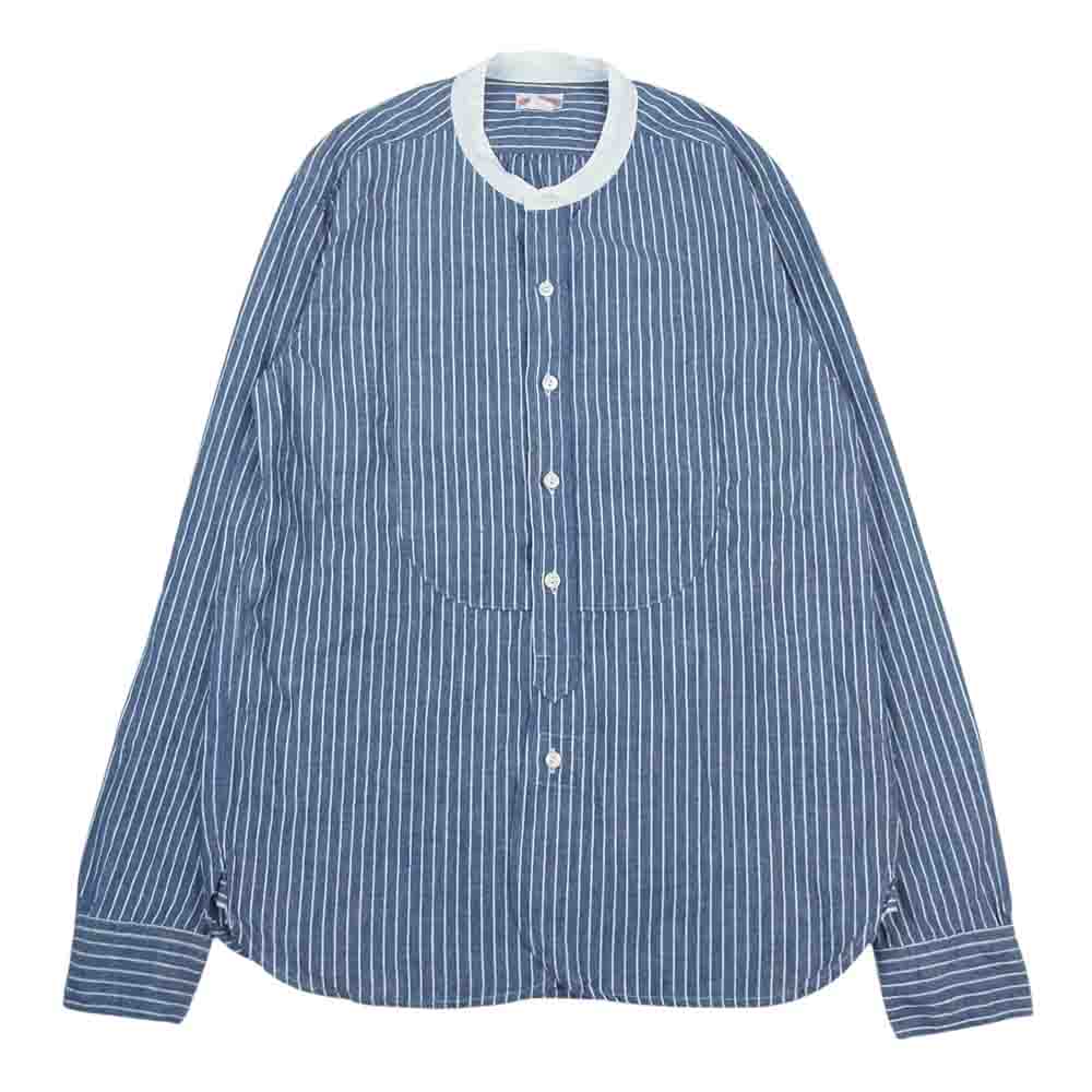 The REAL McCOY'S ザリアルマッコイズ Double Diamond ダブルダイヤモンド  ストライプ ノーカラー 長袖 シャツ インディゴブルー系 14【中古】