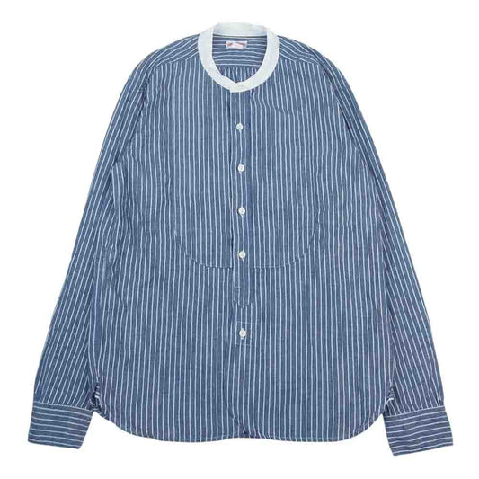 The REAL McCOY'S ザリアルマッコイズ Double Diamond ダブルダイヤモンド  ストライプ ノーカラー 長袖 シャツ インディゴブルー系 14【中古】