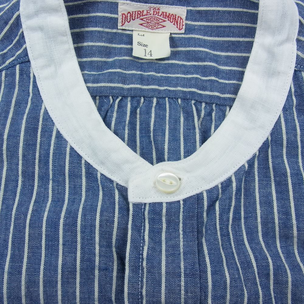 The REAL McCOY'S ザリアルマッコイズ Double Diamond ダブルダイヤモンド  ストライプ ノーカラー 長袖 シャツ インディゴブルー系 14【中古】