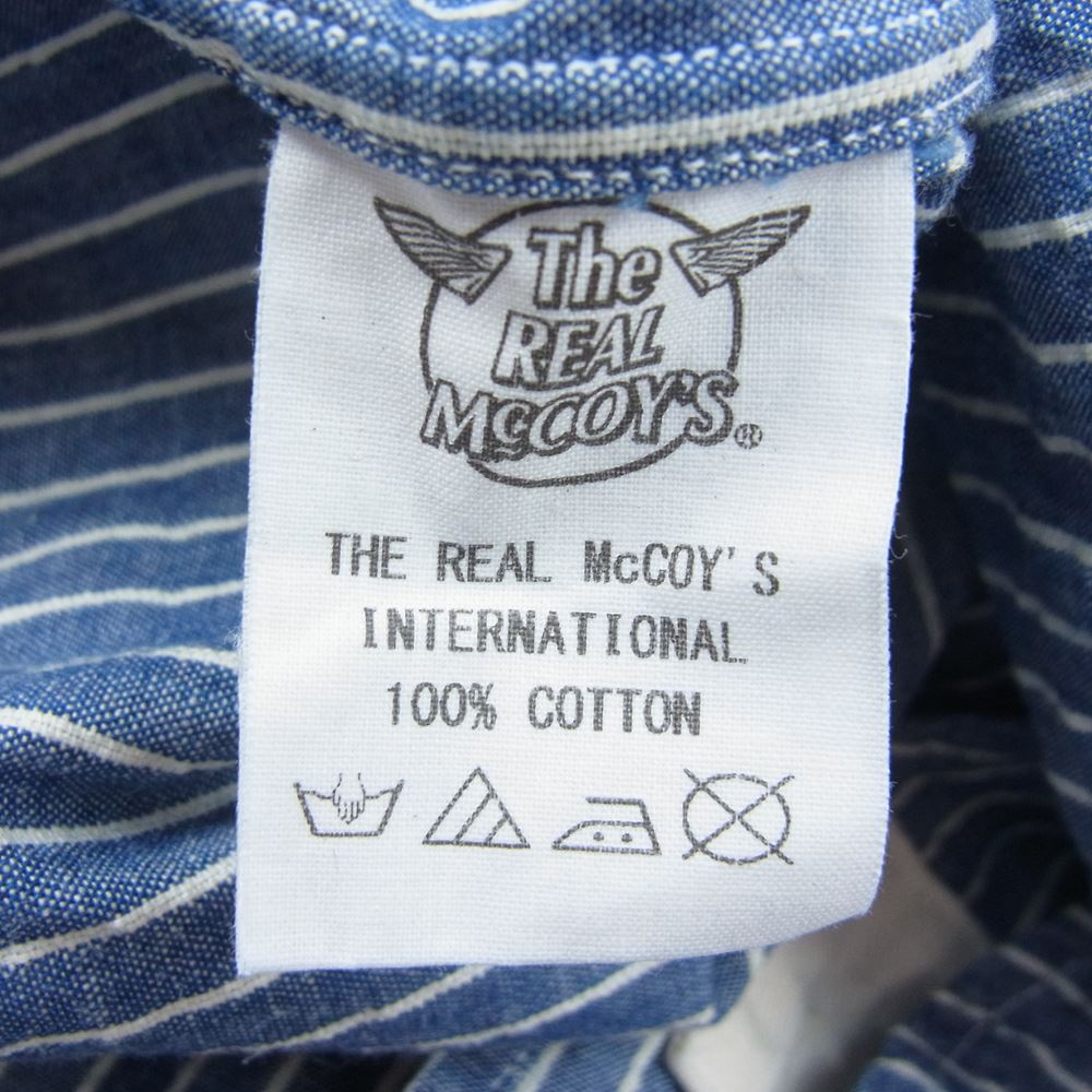 The REAL McCOY'S ザリアルマッコイズ Double Diamond ダブルダイヤモンド  ストライプ ノーカラー 長袖 シャツ インディゴブルー系 14【中古】