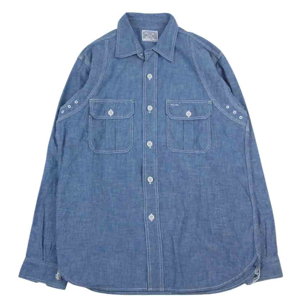 ジョーマッコイ  8HOUR UNION シャンブレー 長袖 シャツ マチ付 インディゴブルー系 14【美品】【中古】