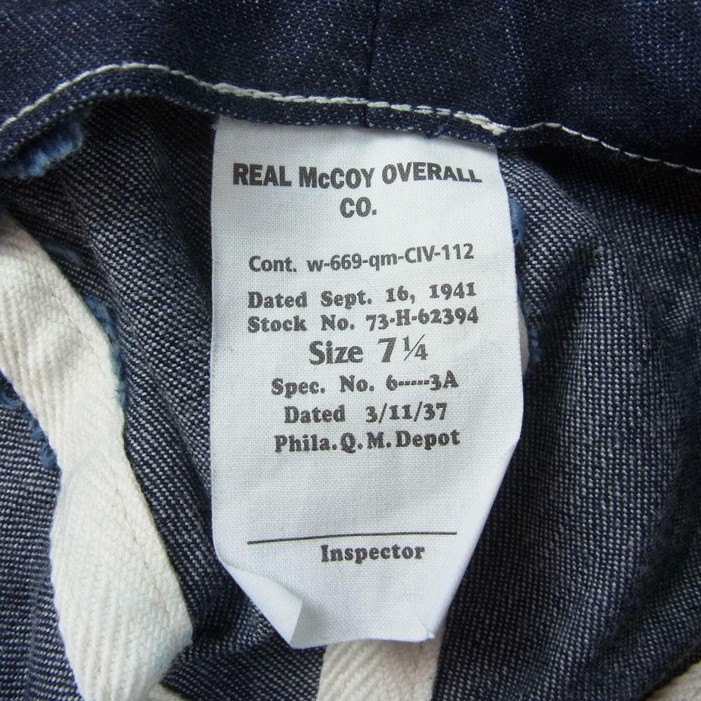 The REAL McCOY'S ザリアルマッコイズ HAT WORKING DENIM BLUE デニム アーミー ハット インディゴブルー系 7 1/4【美品】【中古】