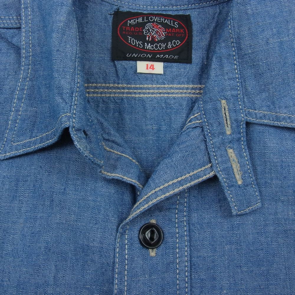 TOY'S McCOY トイズマッコイ 23SS McHILL OVERALLS CHAMBRAY WORK SHIRT STEVE McQUEEN シャンブレー ワーク シャツ スティーブマックイーン 長袖  インディゴブルー系 14【美品】【中古】
