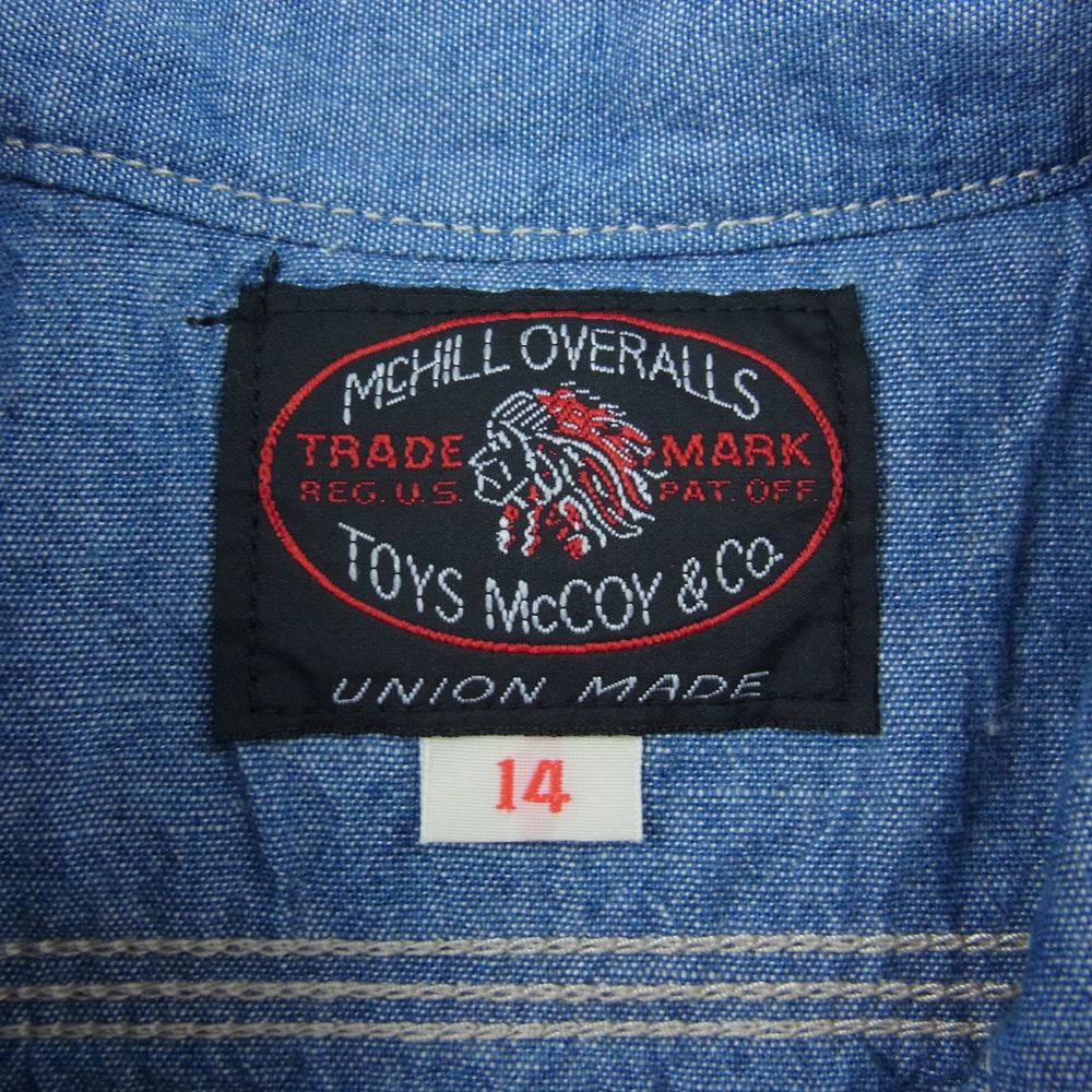 TOY'S McCOY トイズマッコイ 23SS McHILL OVERALLS CHAMBRAY WORK SHIRT STEVE McQUEEN シャンブレー ワーク シャツ スティーブマックイーン 長袖  インディゴブルー系 14【美品】【中古】