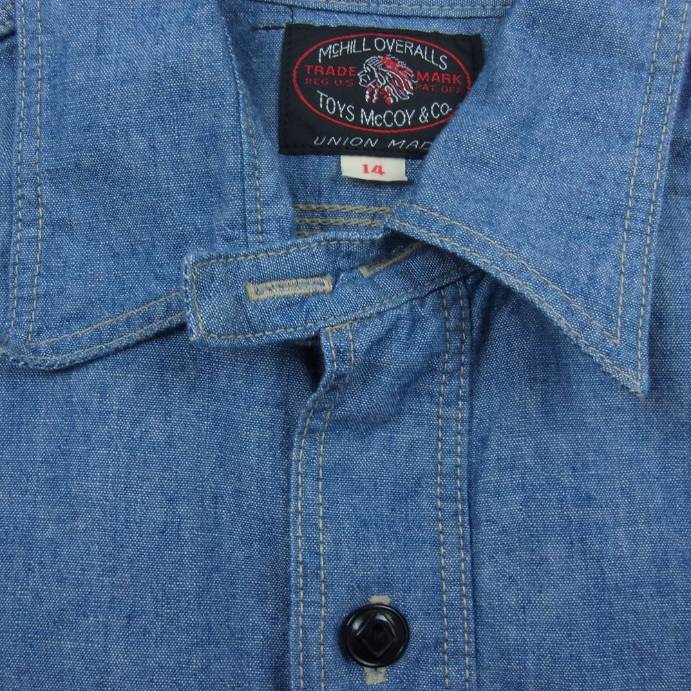 TOY'S McCOY トイズマッコイ 23SS McHILL OVERALLS CHAMBRAY WORK SHIRT STEVE McQUEEN シャンブレー ワーク シャツ スティーブマックイーン 長袖  インディゴブルー系 14【美品】【中古】