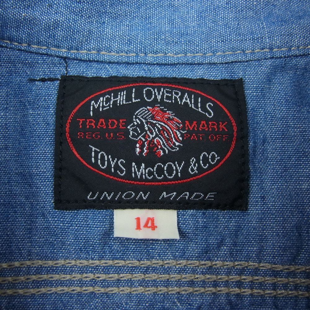 TOY'S McCOY トイズマッコイ 23SS McHILL OVERALLS CHAMBRAY WORK SHIRT STEVE McQUEEN シャンブレー ワーク シャツ スティーブマックイーン 長袖  インディゴブルー系 14【美品】【中古】
