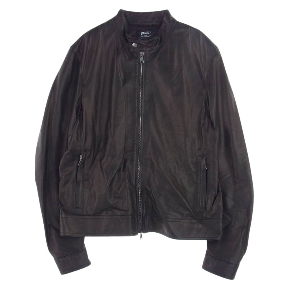 エンメティ GIAPPONE-078 イタリア製 JURI ユリ ラムスキン レザー シングルライダース ジャケット ブラック系 52【極上美品】【中古】