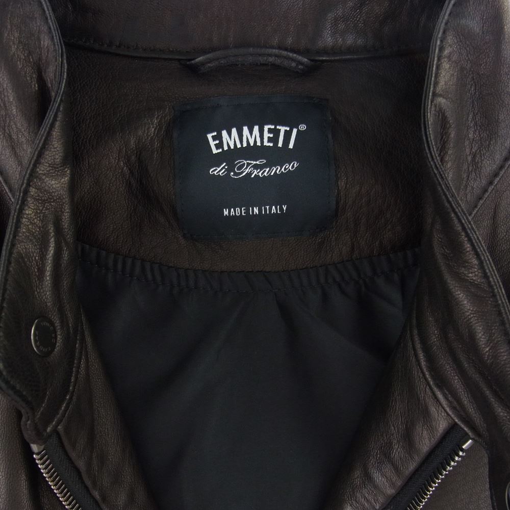 エンメティ GIAPPONE-078 イタリア製 JURI ユリ ラムスキン レザー シングルライダース ジャケット ブラック系 52【極上美品】【中古】