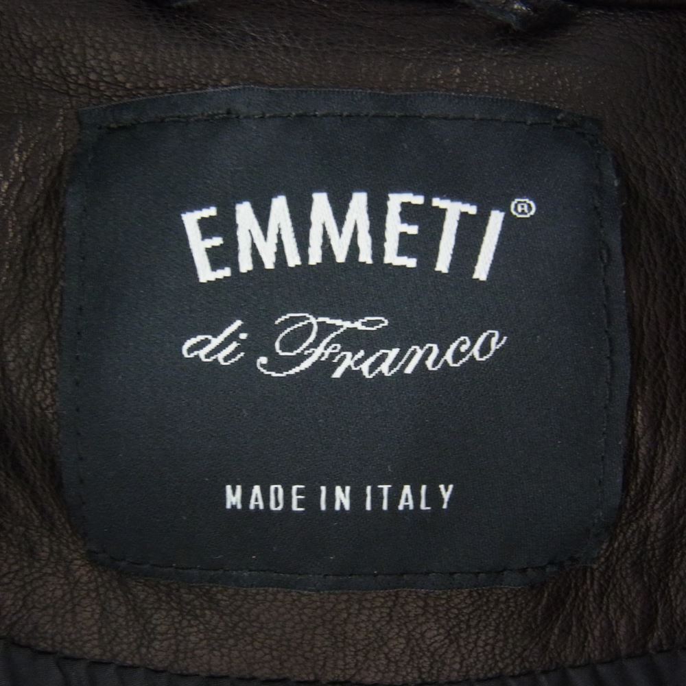 エンメティ GIAPPONE-078 イタリア製 JURI ユリ ラムスキン レザー シングルライダース ジャケット ブラック系 52【極上美品】【中古】