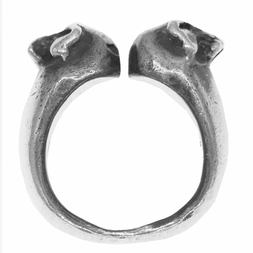 サーティーンデザインズ DOUBLE MAD FACE RING ダブル マッド フェイス スカル リング　 シルバー系 11.5号【中古】