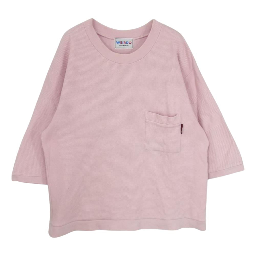 WEIRDO ウィアード 19SS WRD-19-SS-32 WHO? S/S T-SHIRTS オーバーサイズ ポケット サーマル ワッフル 半袖 Tシャツ カットソー  ピンク系 M【中古】