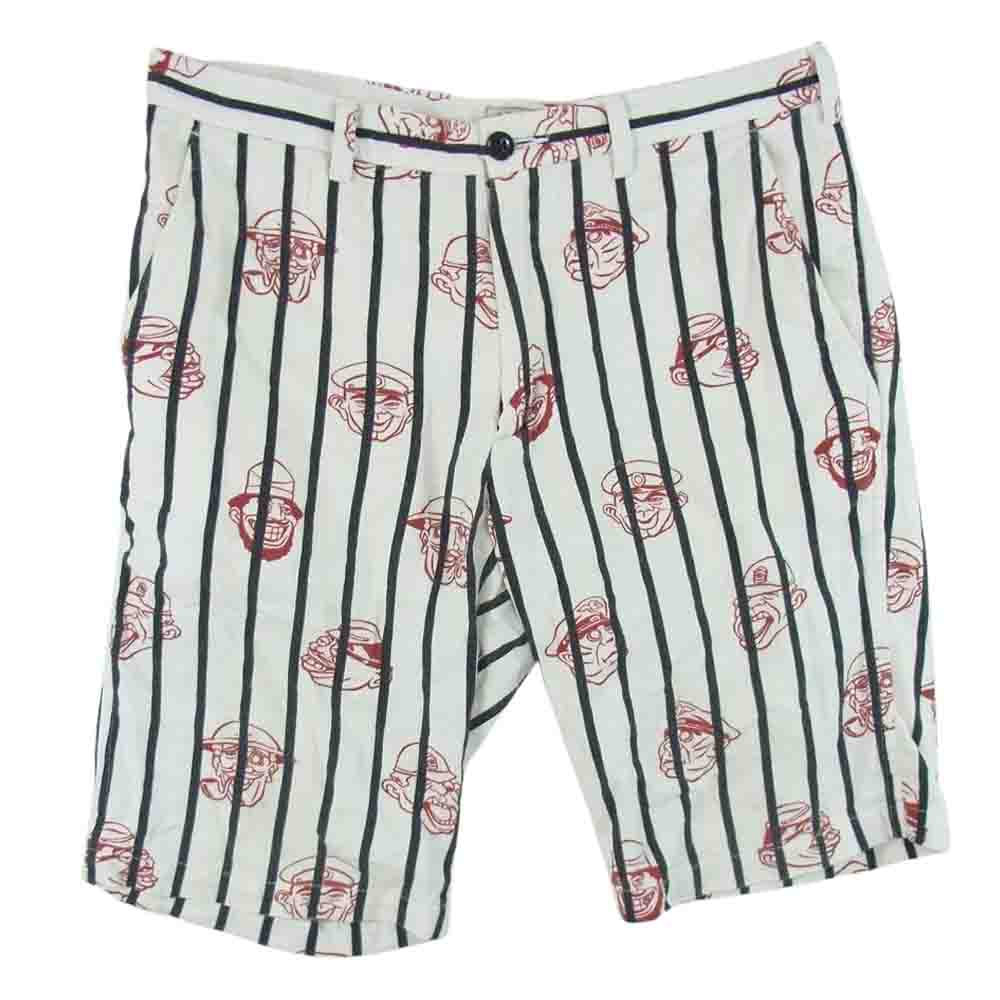 WEIRDO ウィアード 13SS WRD-13-SS-41 Spoofing Caricatures ジェイル ストライプ ショーツ ハーフ パンツ オフホワイト系 M【中古】