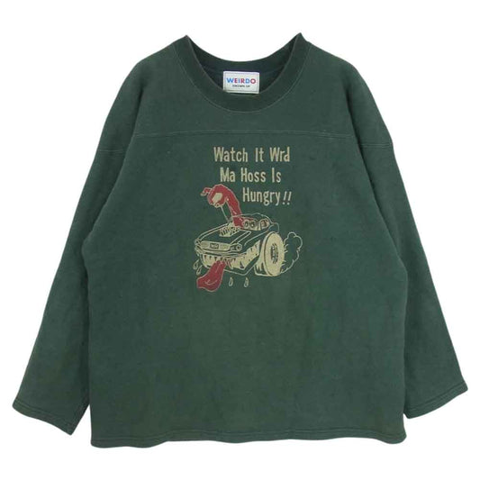 WEIRDO ウィアード 19AW WRD-19-AW-14 FOOT BALL SWEAT WEIRDOLIGHT RANCH モンスター プリント フットボール スウェット トレーナー グリーン系 M【中古】