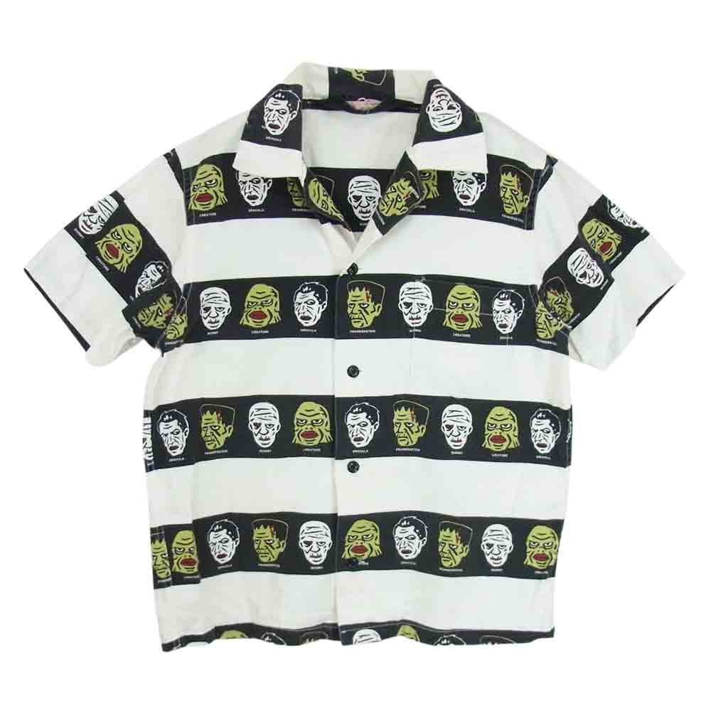 WEIRDO ウィアード 14SS WRD-14-SS-14 SUPER MONSTERS スーパー モンスターズ 総柄 ボーダー 半袖 シャツ ホワイト系 M【中古】