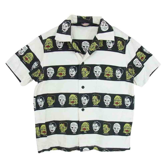 WEIRDO ウィアード 14SS WRD-14-SS-14 SUPER MONSTERS スーパー モンスターズ 総柄 ボーダー 半袖 シャツ ホワイト系 M【中古】