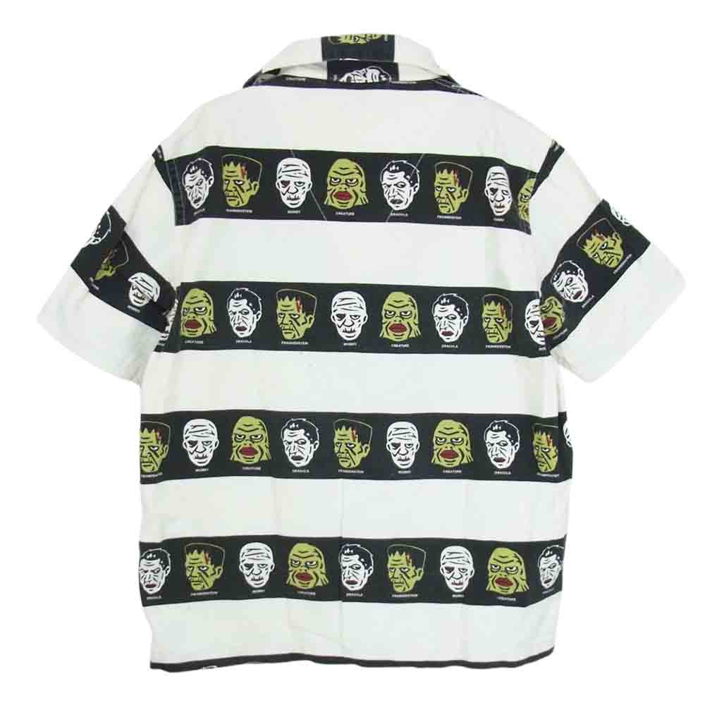 WEIRDO ウィアード 14SS WRD-14-SS-14 SUPER MONSTERS スーパー モンスターズ 総柄 ボーダー 半袖 シャツ ホワイト系 M【中古】