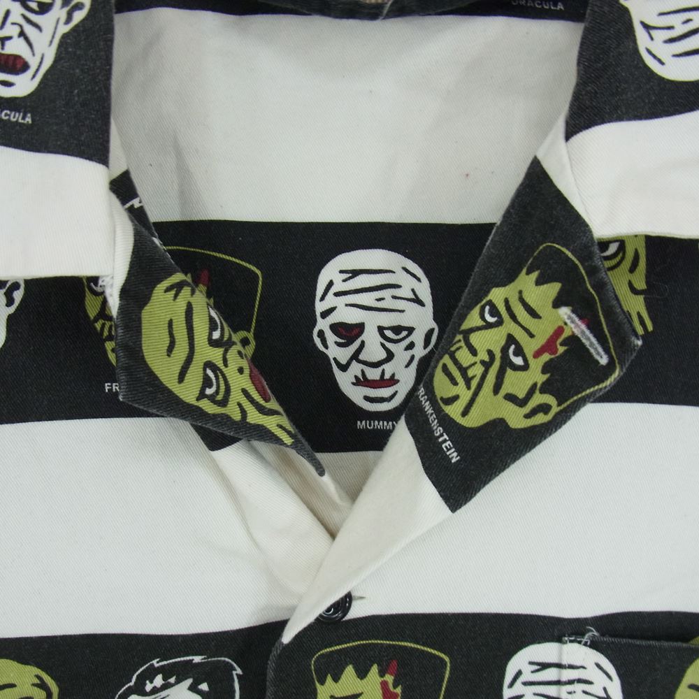 WEIRDO ウィアード 14SS WRD-14-SS-14 SUPER MONSTERS スーパー モンスターズ 総柄 ボーダー 半袖 シャツ ホワイト系 M【中古】