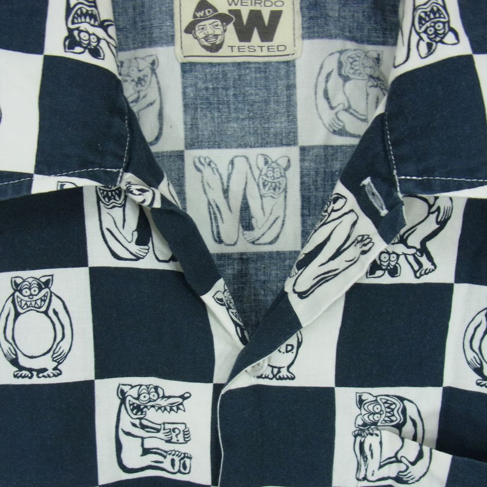 WEIRDO ウィアード 17SS WRD-17-SS-15 WIRED INITIALS S/S SHIRT イニシャル チェック チェッカーボード モンスター 総柄 半袖 シャツ ブラック系 M【中古】