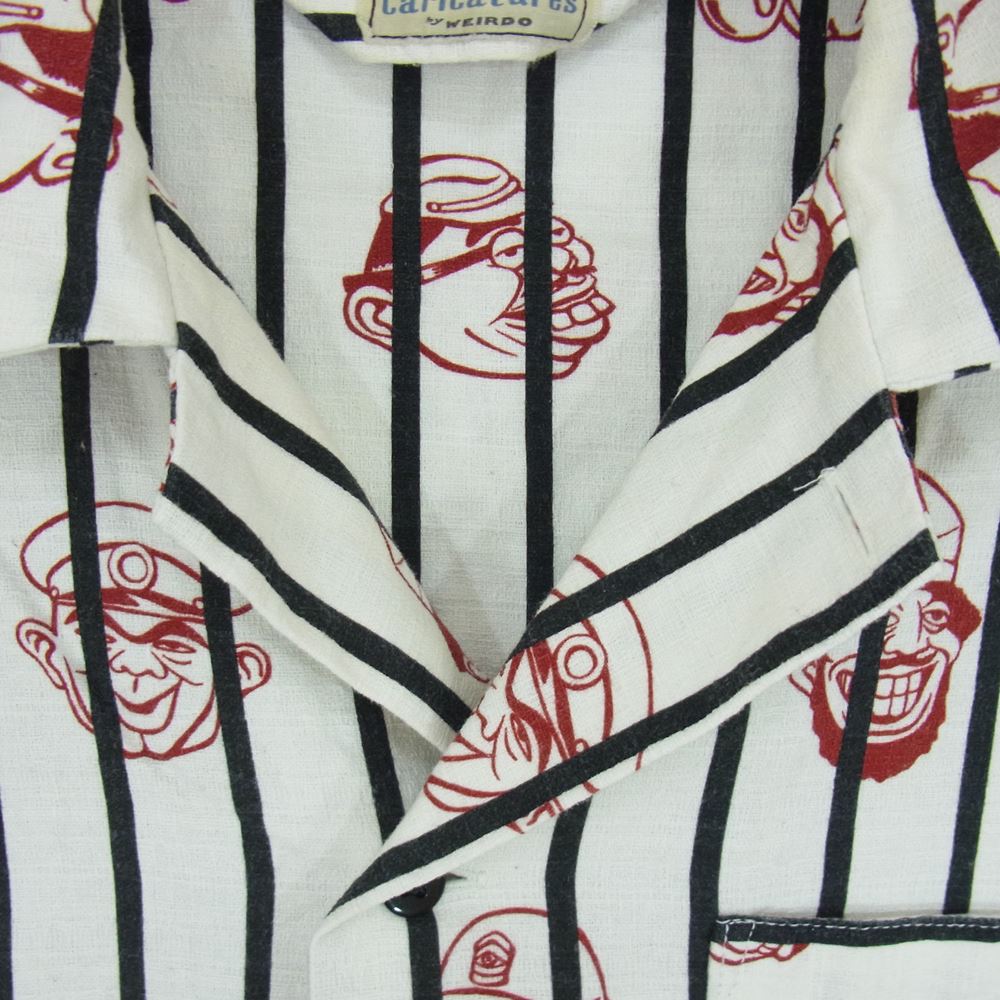 WEIRDO ウィアード 13SS WRD-13-SS-40 Spoofing Caricatures ジェイル ストライプ 半袖 シャツ ホワイト系 M【中古】