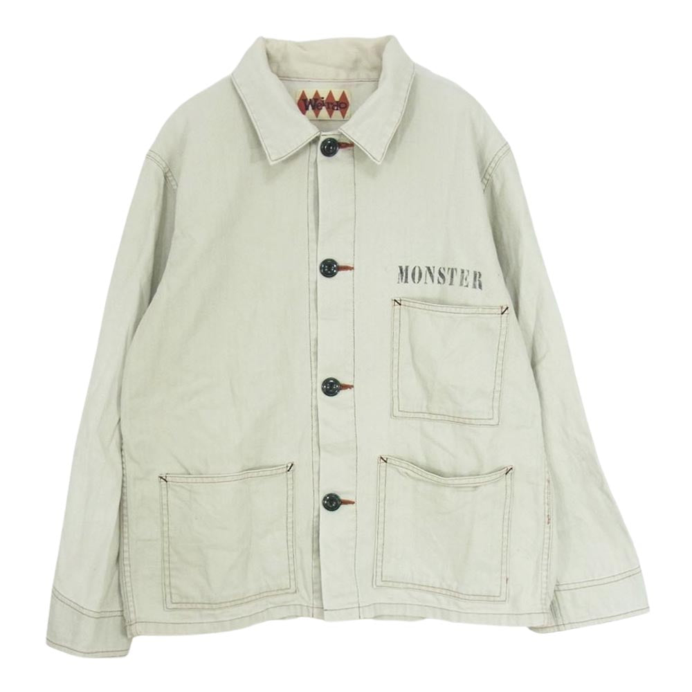 WEIRDO ウィアード 12SS WRD-12-SS-03 MONSTER COVERALL モンスター ペイント ステンシル ヘリンボーン カバーオール ジャケット ベージュ系 M【中古】