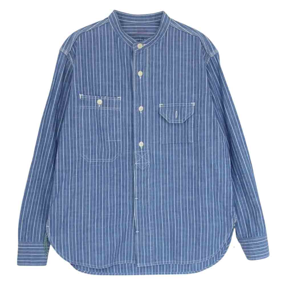 SUNNY SPORTS サニースポーツ バンドカラー ストライプ 長袖 ワーク シャツ ブルー系 38【中古】