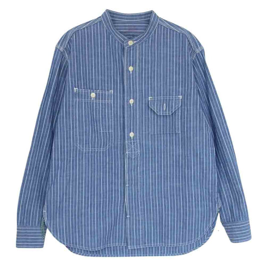 SUNNY SPORTS サニースポーツ バンドカラー ストライプ 長袖 ワーク シャツ ブルー系 38【中古】