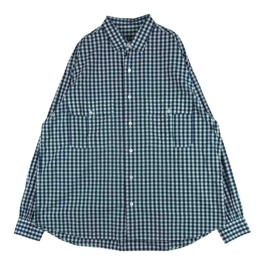 PORTER CLASSIC ポータークラシック ROLL UP GINGHAM CHECK SHIRT ロールアップ ギンガム チェック 長袖 シャツ ネイビー系 ホワイト系 L【中古】