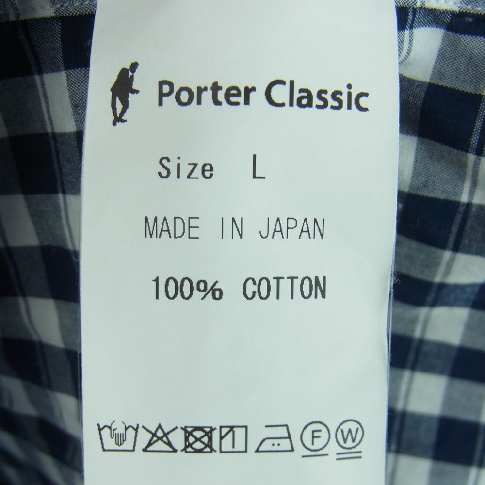 PORTER CLASSIC ポータークラシック ROLL UP GINGHAM CHECK SHIRT ロールアップ ギンガム チェック 長袖 シャツ ネイビー系 ホワイト系 L【中古】