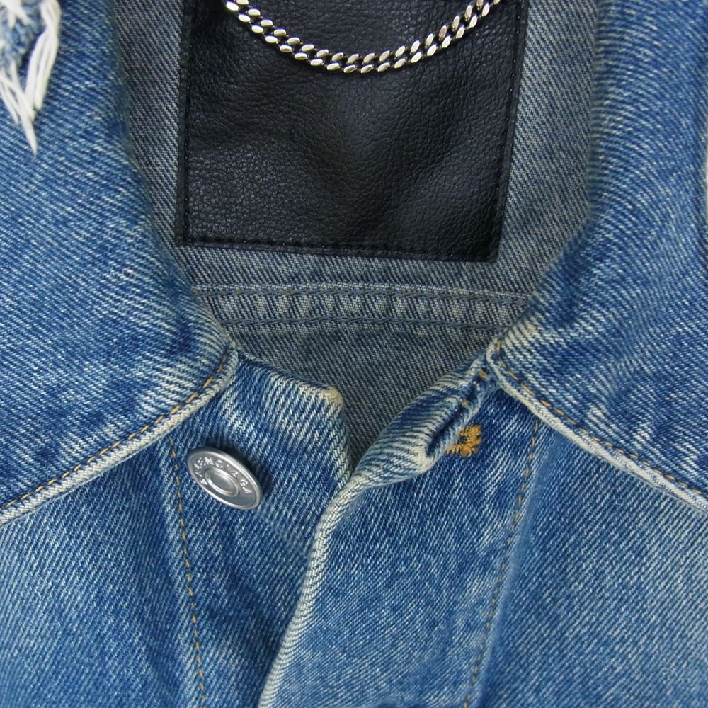 BALENCIAGA バレンシアガ 17AW 487342 TSB06 Back Campaign Logo バック キャンペーン ロゴ 刺繍 ダメージ加工 デニムジャケット インディゴブルー系 44【中古】