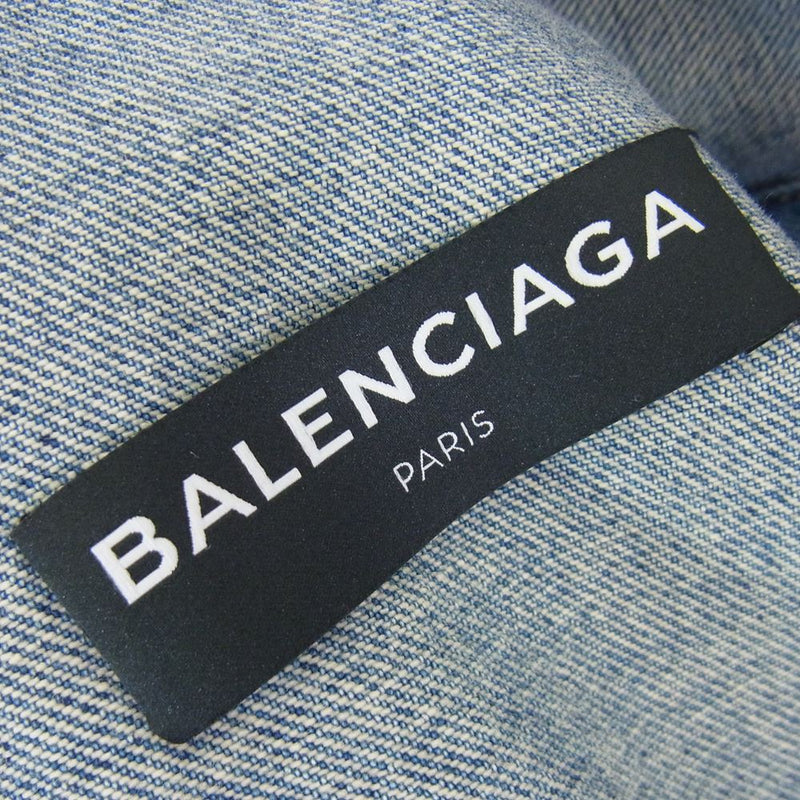 バレンシアガ BALENCIAGA USED加工 キャンペーンロゴ 刺繍  デニムジャケット コットン ブルー