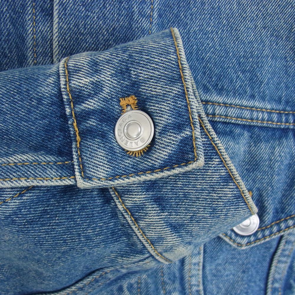 BALENCIAGA バレンシアガ 17AW 487342 TSB06 Back Campaign Logo バック キャンペーン ロゴ 刺繍 ダメージ加工 デニムジャケット インディゴブルー系 44【中古】
