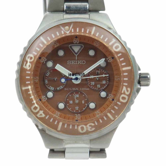 SEIKO セイコー V14J-0B20 jewel fish Audrey クロノグラフ ダイバー ウォッチ シルバー系 オレンジブラウン【中古】