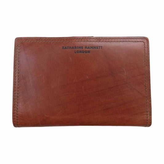 KATHARINE HAMNETT キャサリン・ハムネット 二つ折り ミドル ウォレット ベジタブル タンニン レザー ブラウン系【中古】