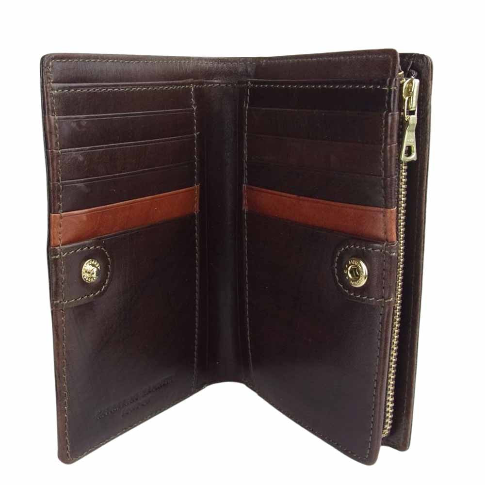 KATHARINE HAMNETT キャサリン・ハムネット 二つ折り ミドル ウォレット ベジタブル タンニン レザー ブラウン系【中古】
