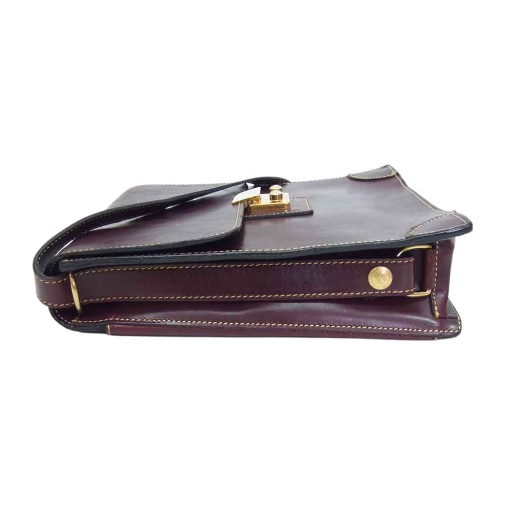 ホーランドスポーツ ロック付 フラップ  レザーショルダーバッグ  ブラウン系【中古】