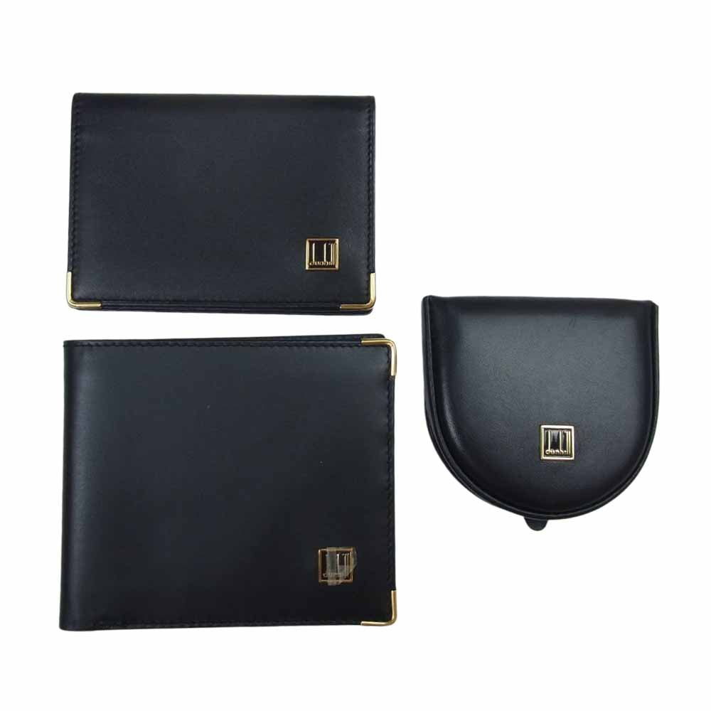 Dunhill ダンヒル レザー コンパクトウォレット コインケース カードケース 3点セット 二つ折り財布 小銭入れ 名刺入れ ブラック系【美品】【中古】