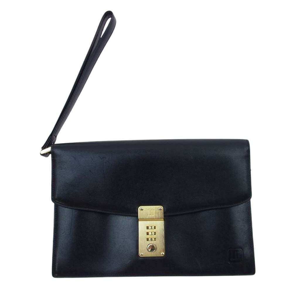 Dunhill ダンヒル ダイヤルロック式 レザー フラップ クラッチバッグ セカンドバッグ ブラック系【美品】【中古】