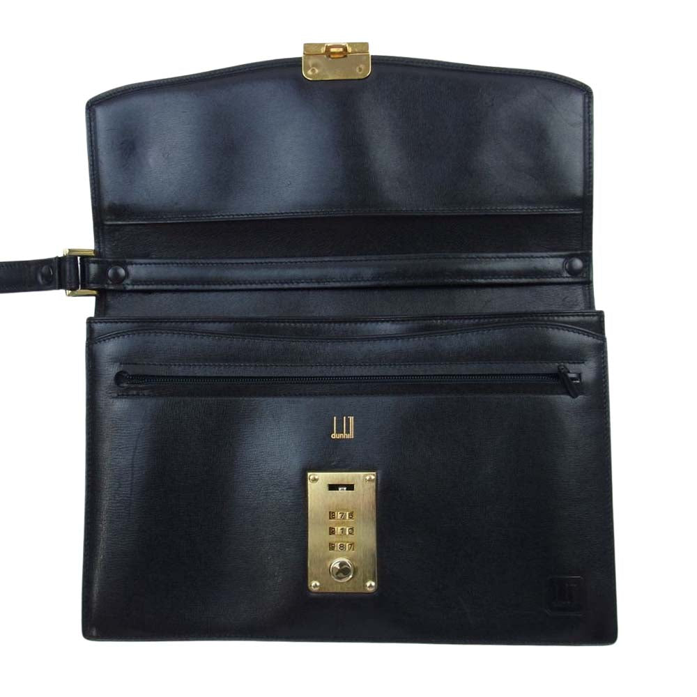 Dunhill ダンヒル ダイヤルロック式 レザー フラップ クラッチバッグ セカンドバッグ ブラック系【美品】【中古】