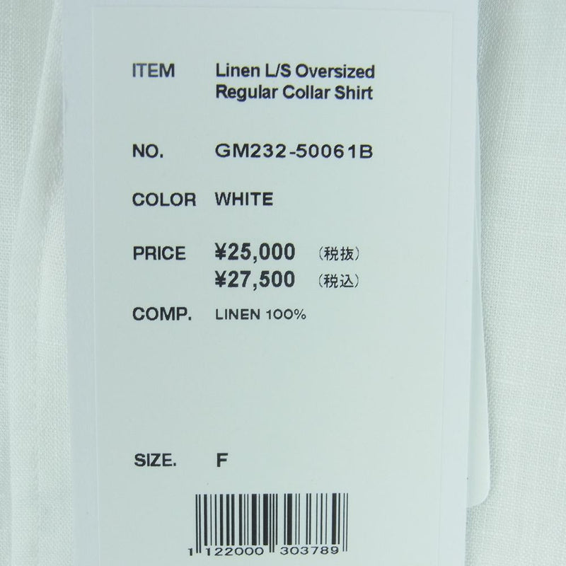 GRAPHPAPER グラフペーパー GM232-50061B リネン オーバーサイズ レギュラーカラー 長袖 シャツ ホワイト系 F【新古品】【未使用】【中古】