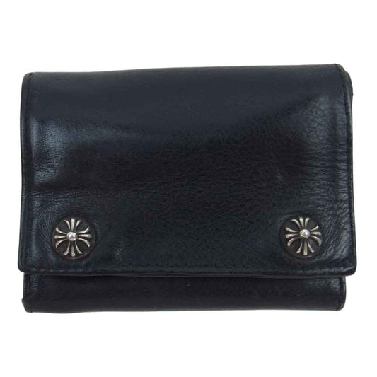 CHROME HEARTS クロムハーツ（原本無） 3FOLD 3フォールド クロスボタン レザー ウォレット ブラック系【中古】