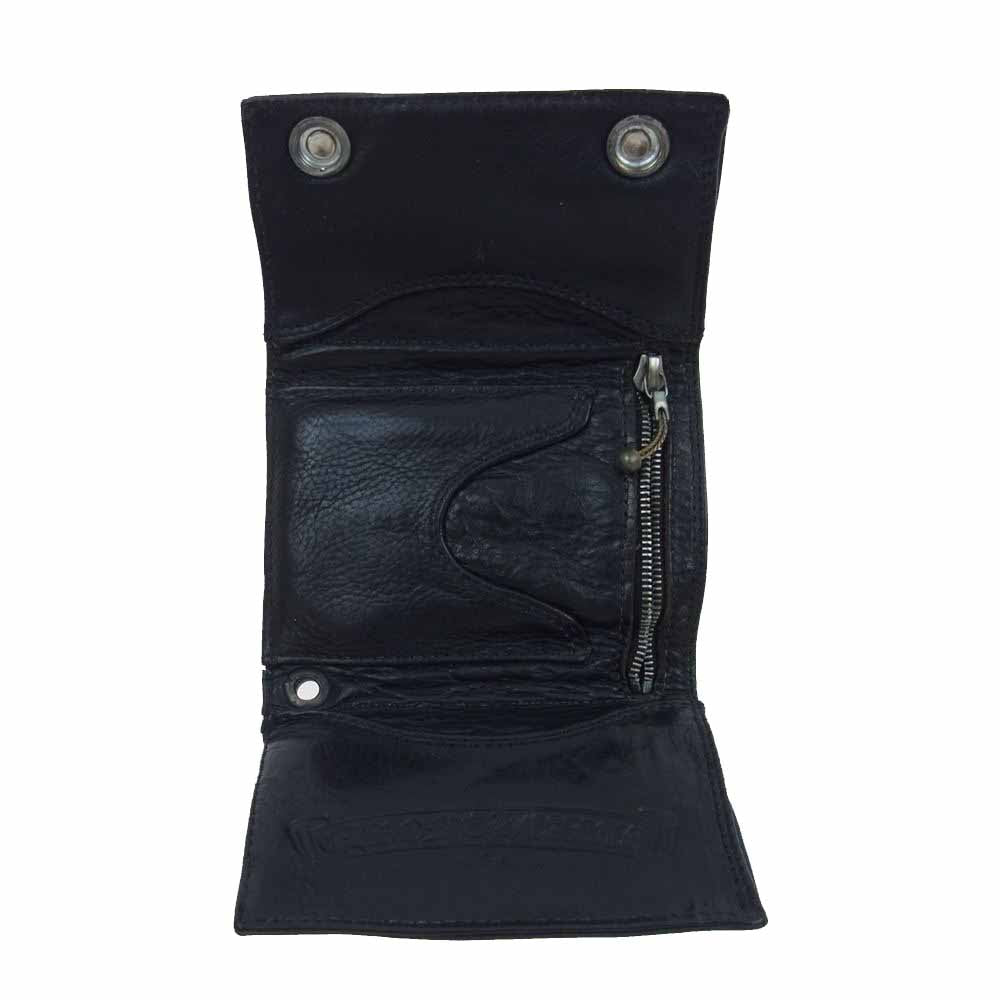 CHROME HEARTS クロムハーツ（原本無） 3FOLD 3フォールド クロスボタン レザー ウォレット ブラック系【中古】