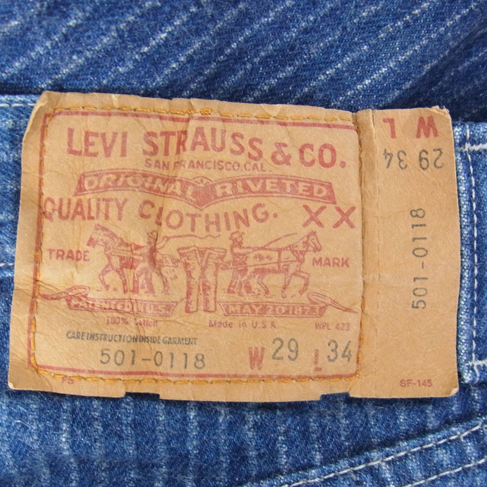 Levi's リーバイス 501-0118 USA製 80s 501 ストライプ デニム パンツ インディゴブルー系 29【中古】