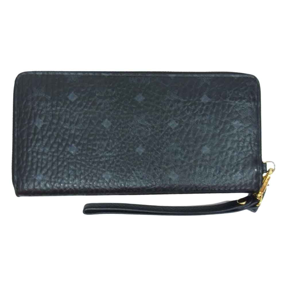 MCM エム・シー・エム ロゴ レザー ラウンドファスナー ロングウォレット 長財布 ブラック系【中古】